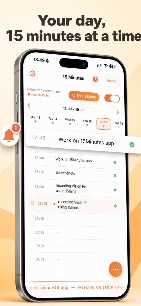 A notification asking what you are doing in 15 Minutes